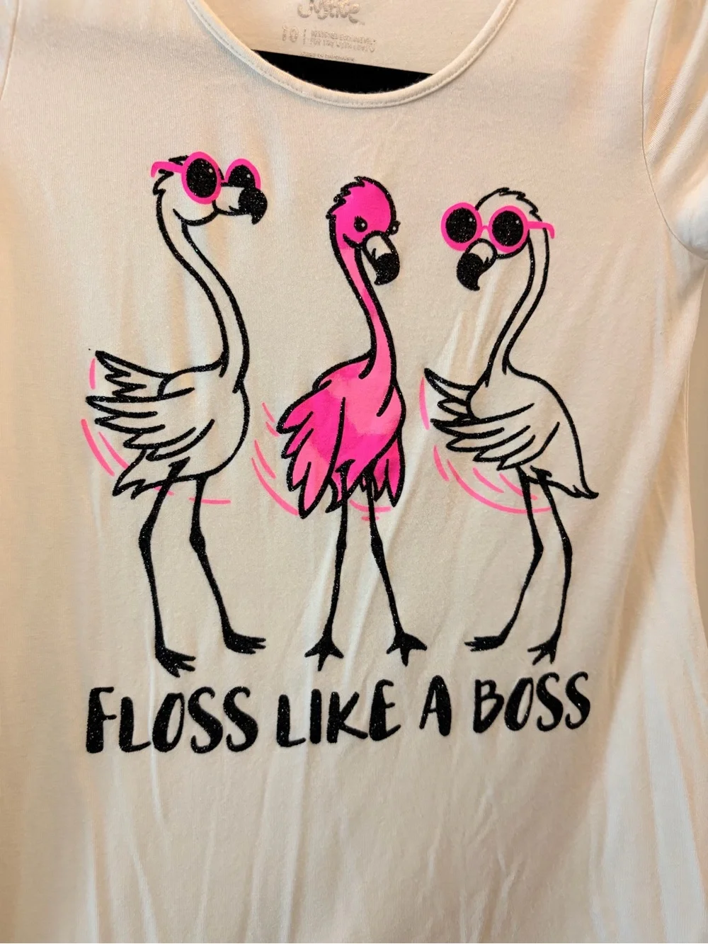 Justice White Tank with Neon Pink Flamingo Graphics Size 10